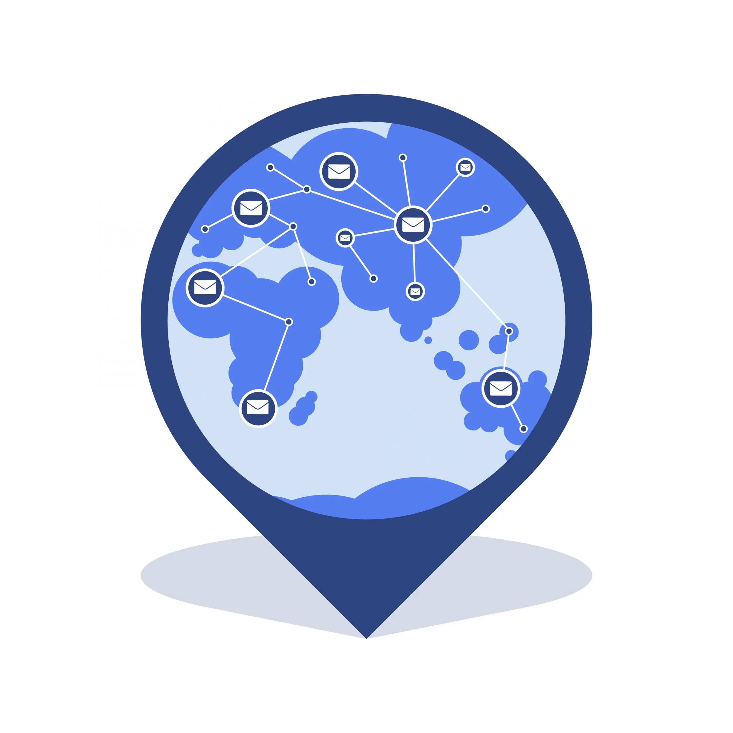 blue geolocation sign envelopes geo tags chat letters global communication concept flat